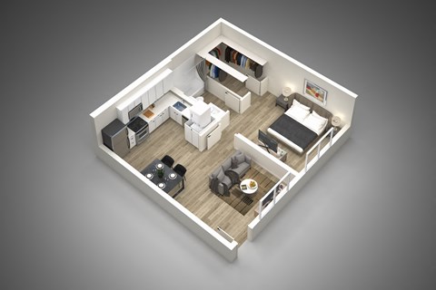 Floor plan for 1 bed, 1 bath, 680 sqft
